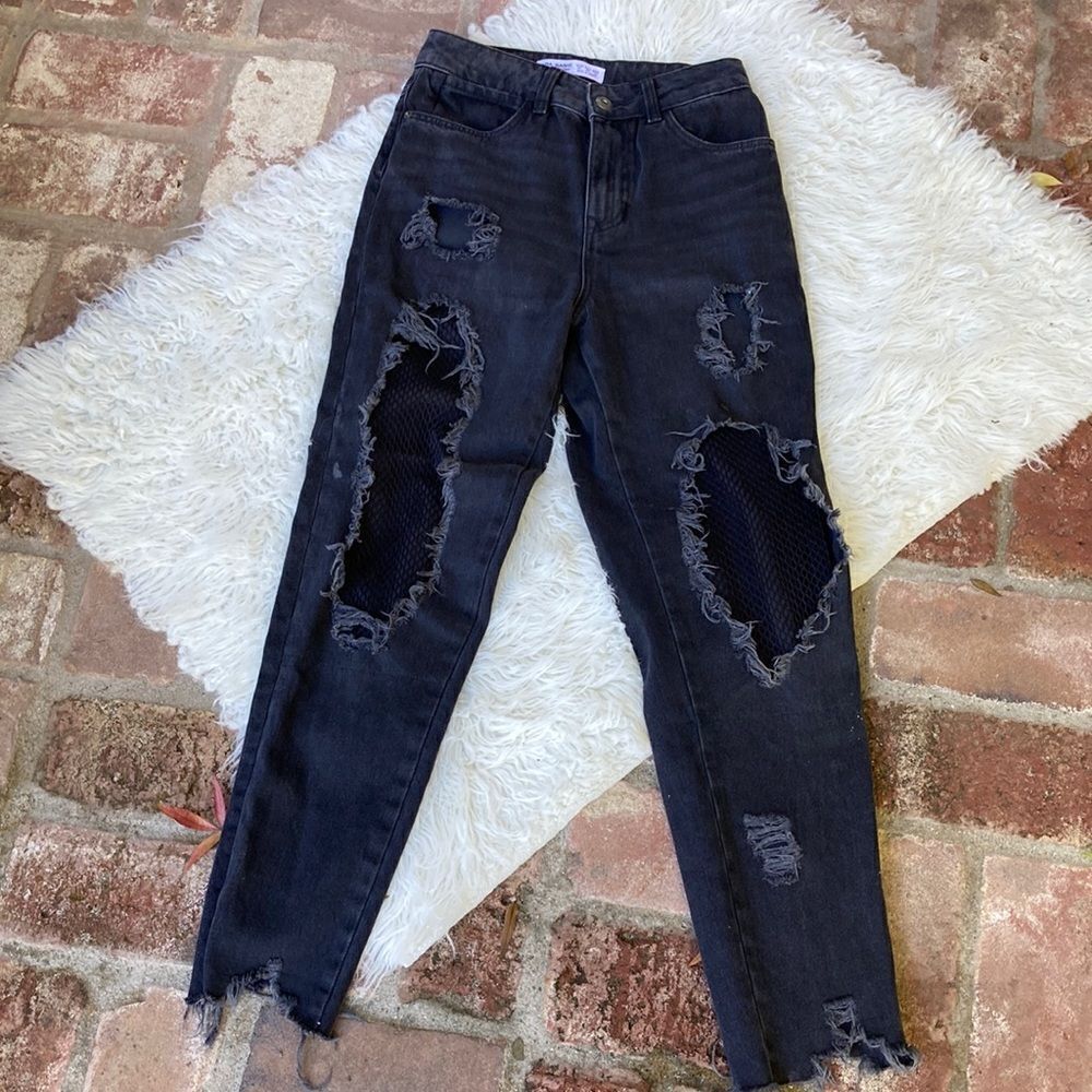 Zara Basic Z1975 Denim Women’s High Waisted Black High Rise Ripped Jeans Size 2